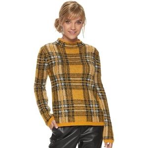 Cara Santana Plaid Sweater Apt. 9 Yellow Black